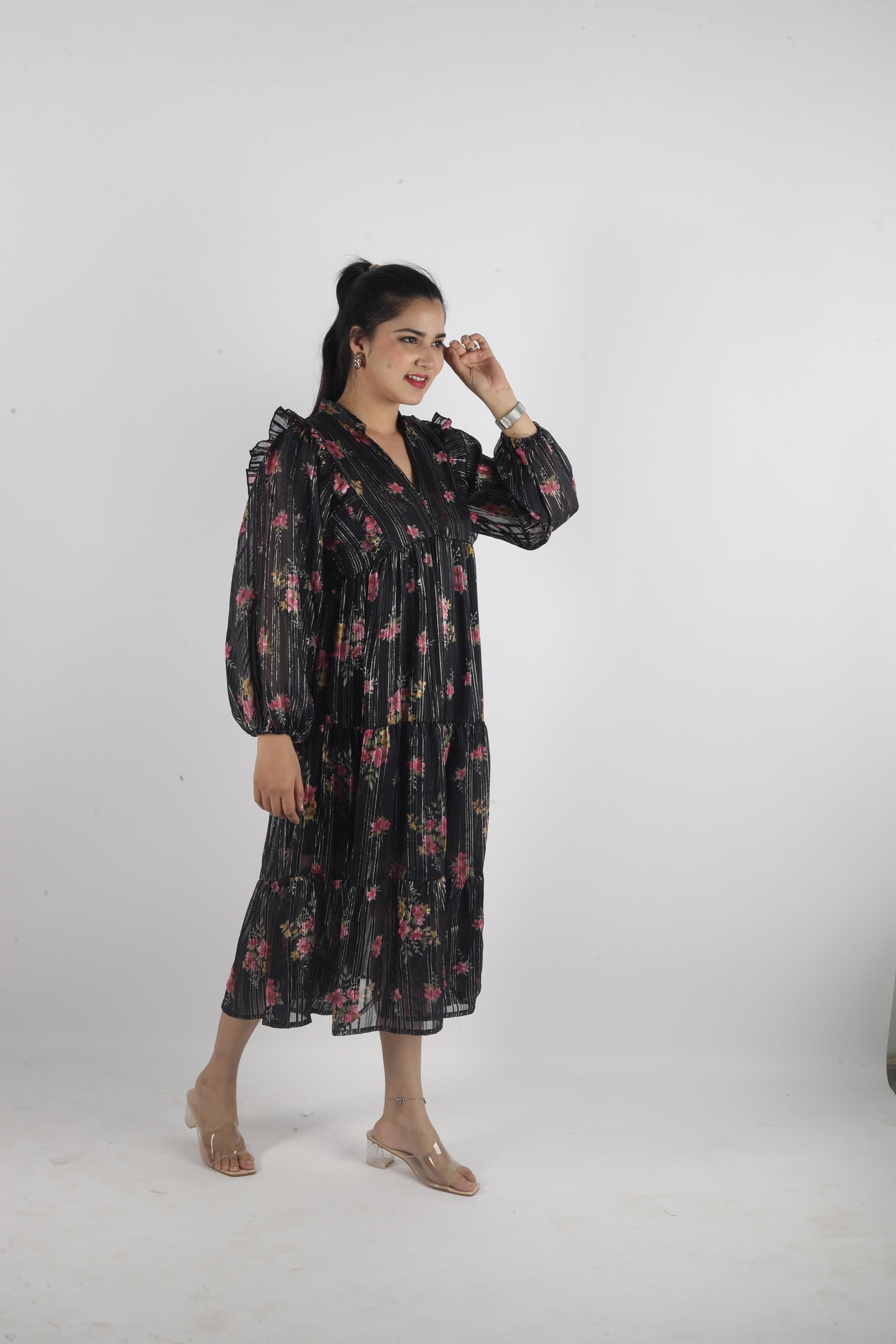 Elara Luxe – Georgette Long Dress