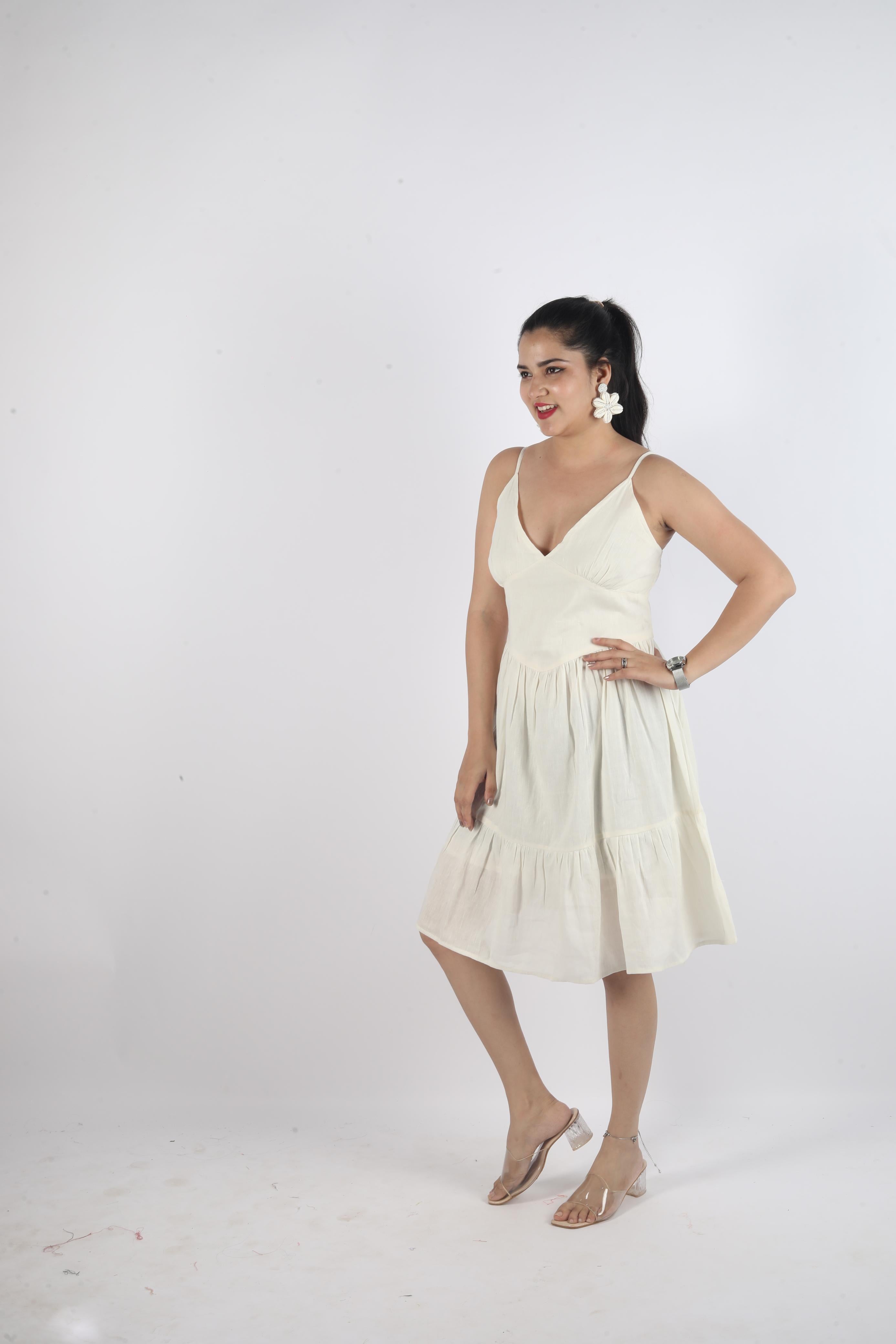 Sleeveless Plain Dress White
