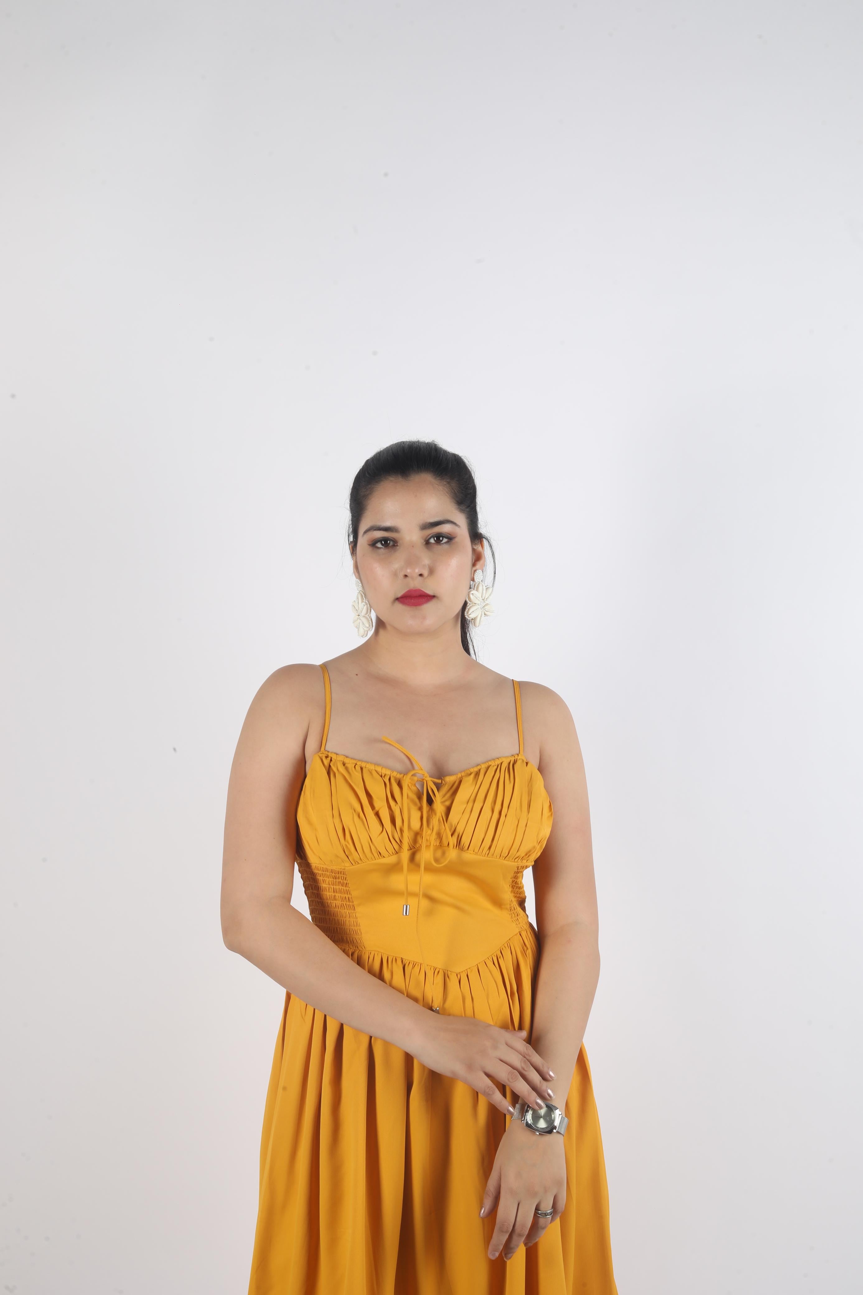 Long Sleeveless Knot Dress-yellow