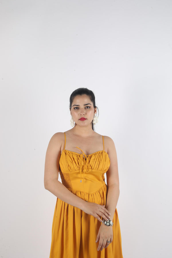Long Sleeveless Knot Dress-yellow