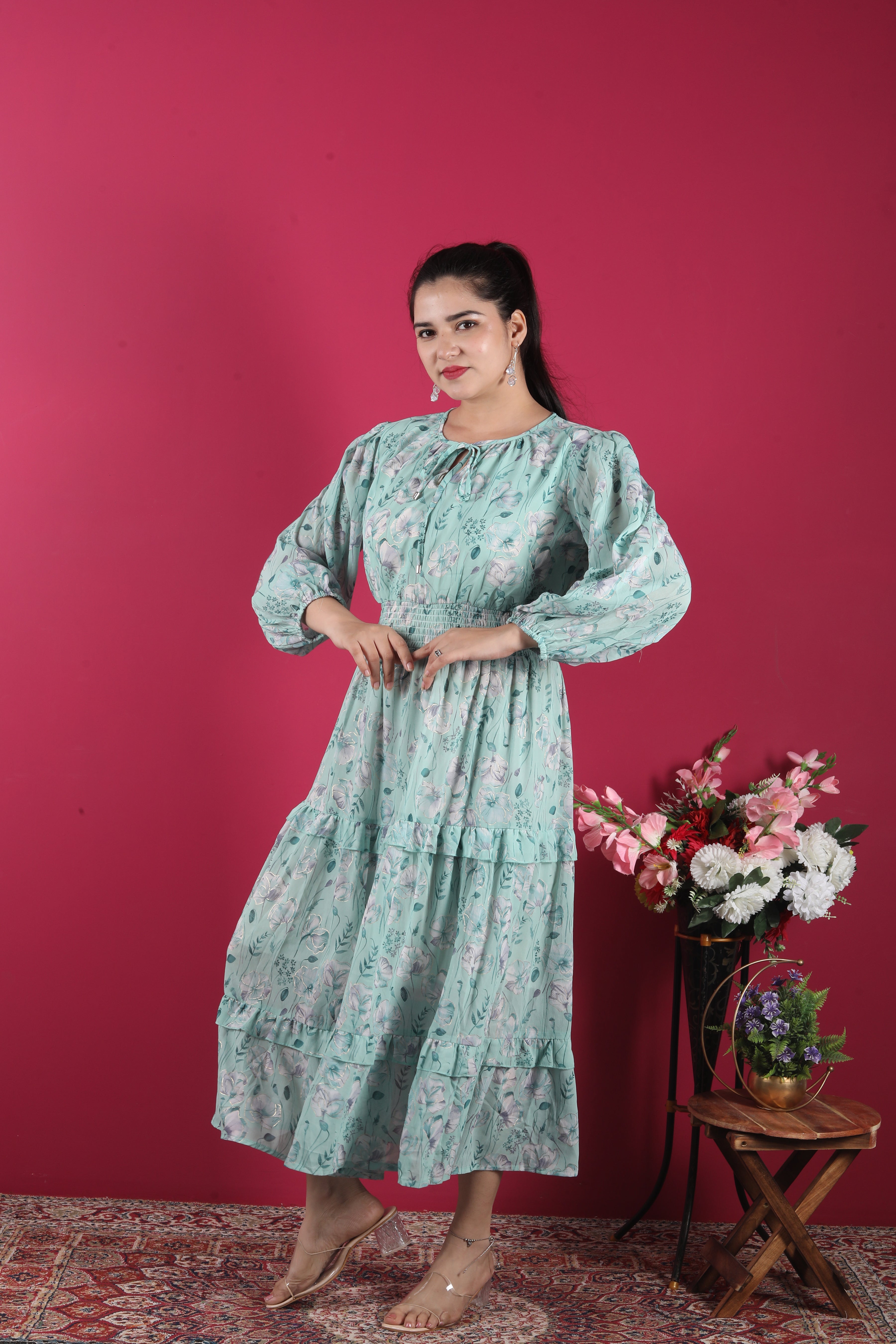 The Celestia Full-Sleeve Georgette Long Dress