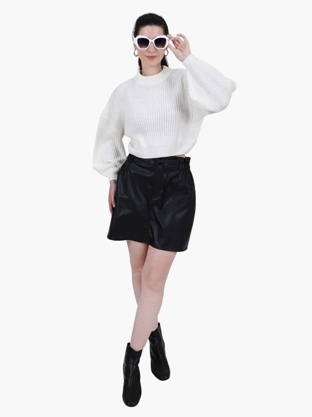 Women White Crew Neck Sweater