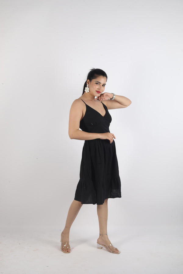 Sleeveless Plain Dress-black