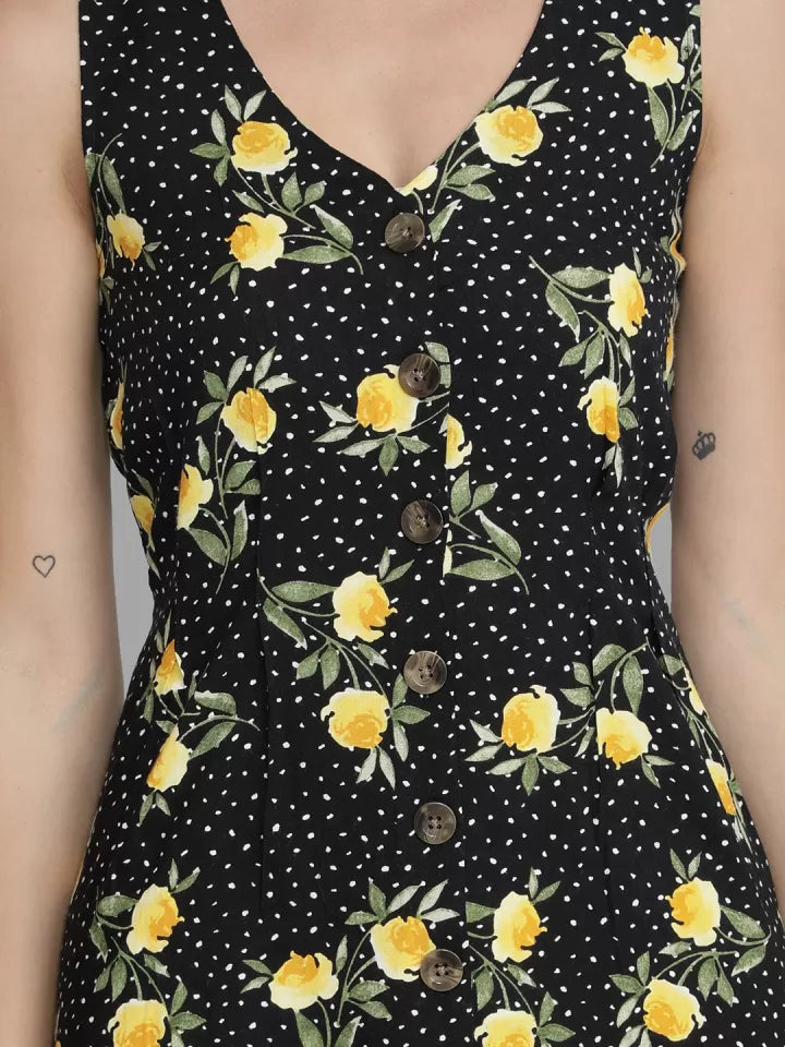 NUEVOSDAMAS Floral Printed V-Neck Mini Dress