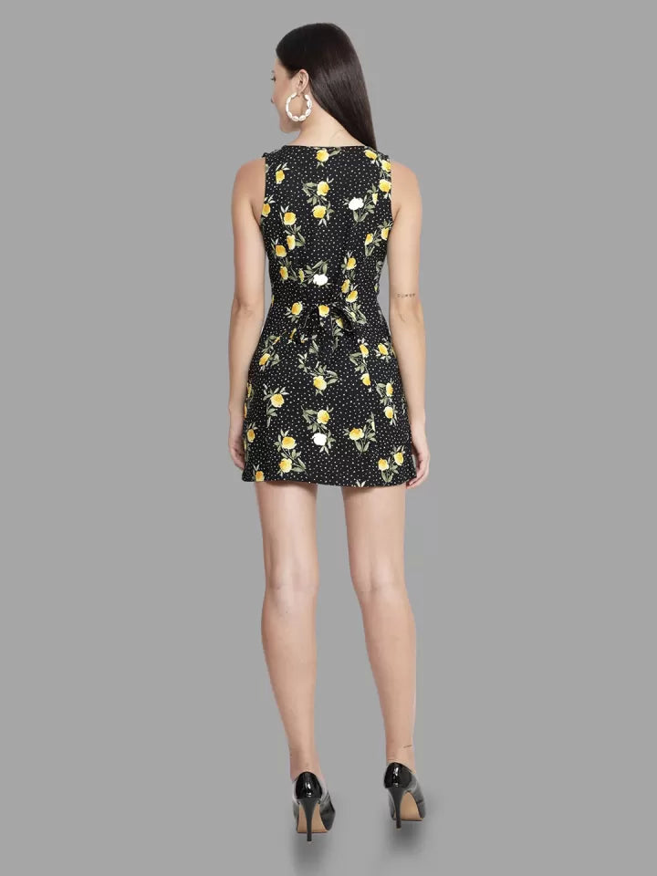 NUEVOSDAMAS Floral Printed V-Neck Mini Dress