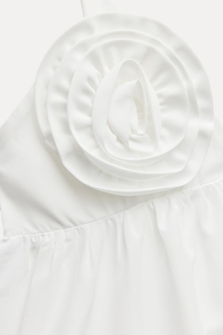 POPLIN DRESS WITH TEXTURED FLOWERS - White