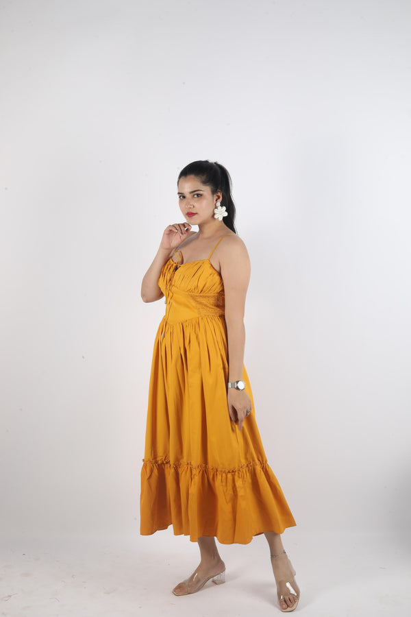 Long Sleeveless Knot Dress-yellow