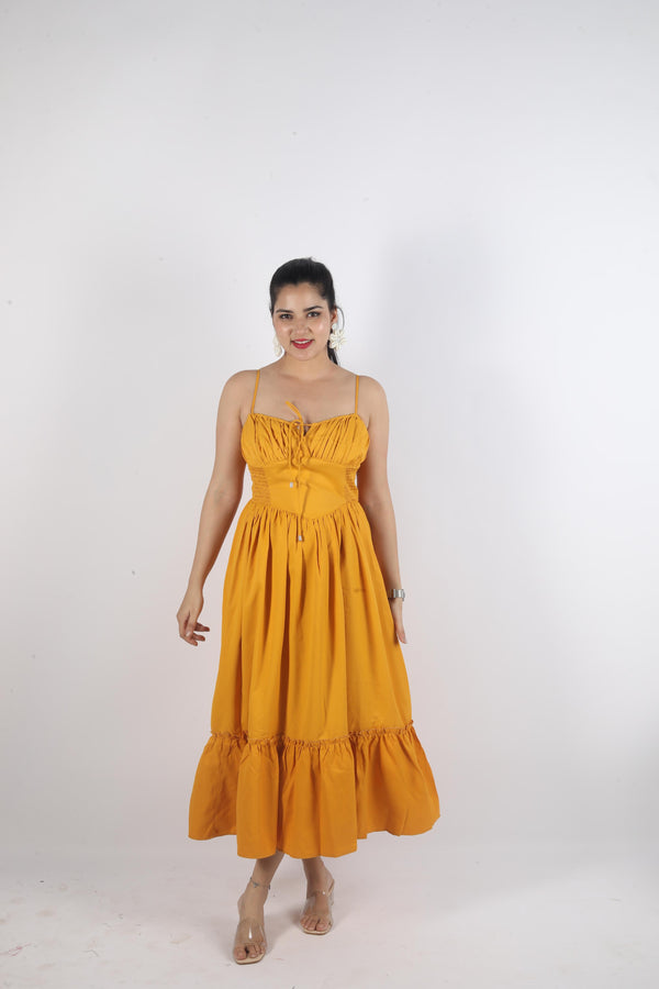 Long Sleeveless Knot Dress-yellow