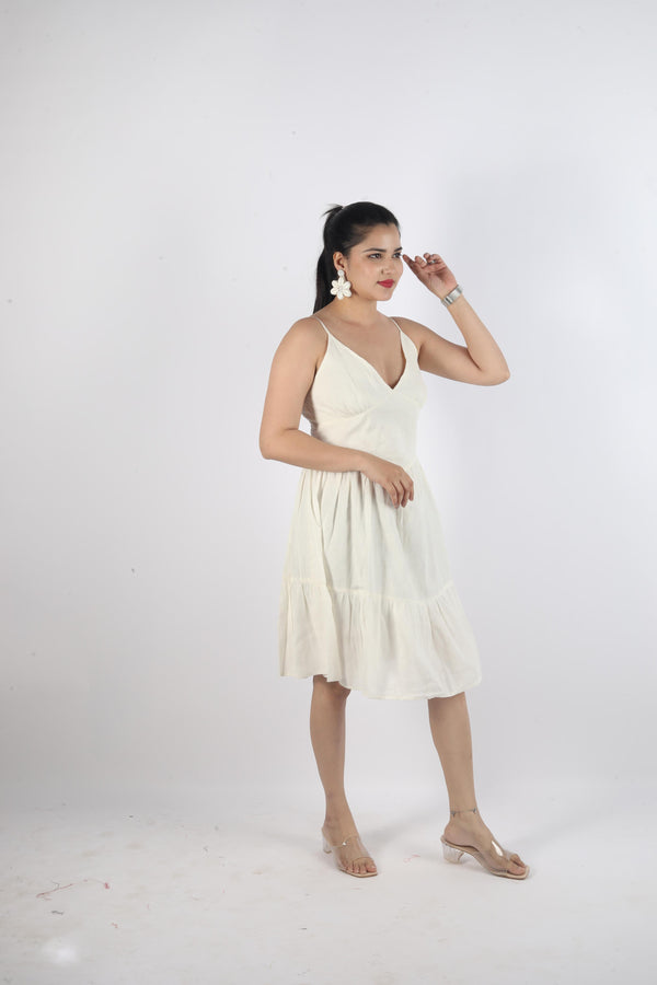 Sleeveless Plain Dress White
