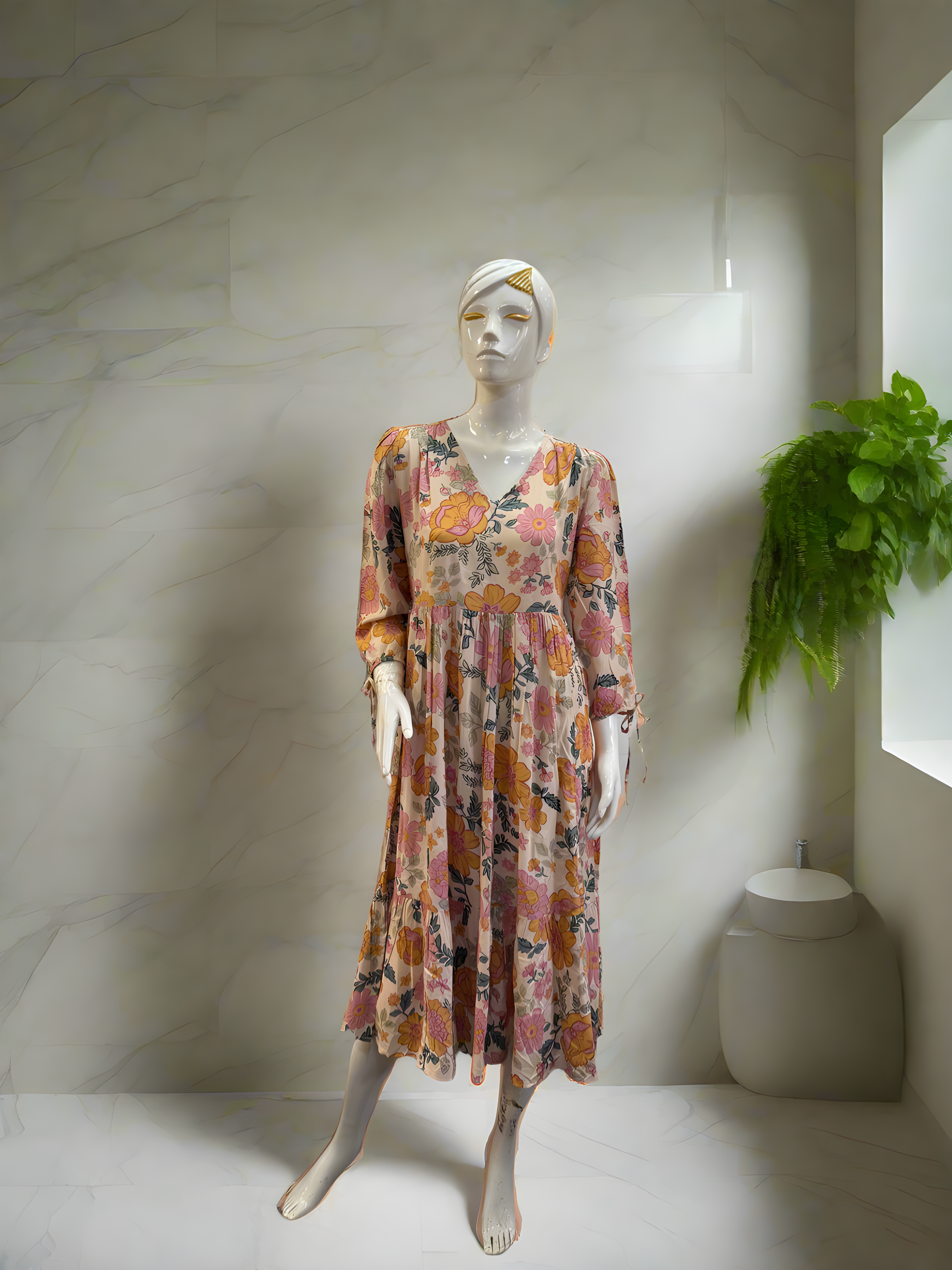 Regular wear Cotton Dress VNeck ankle length
