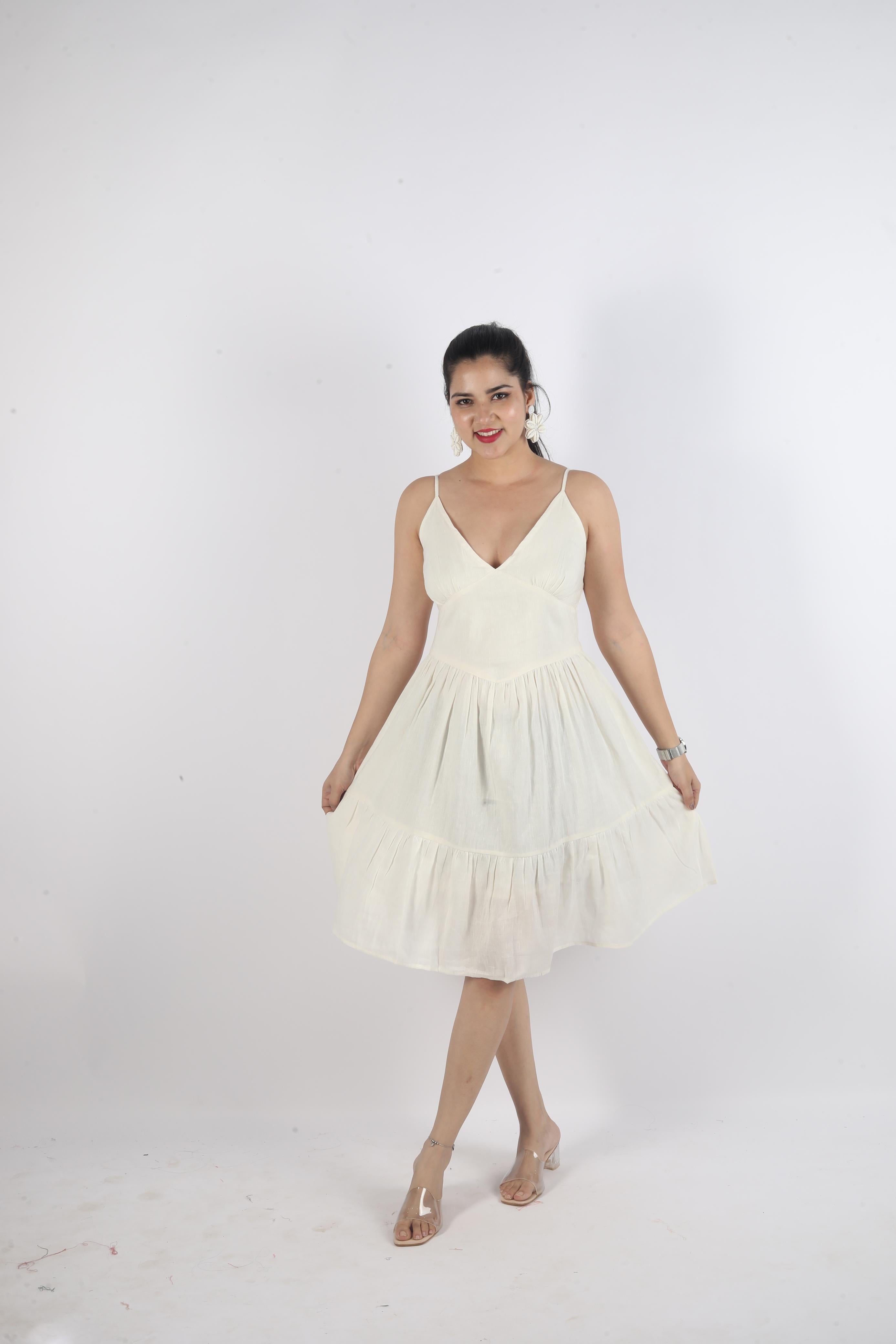 Sleeveless Plain Dress White