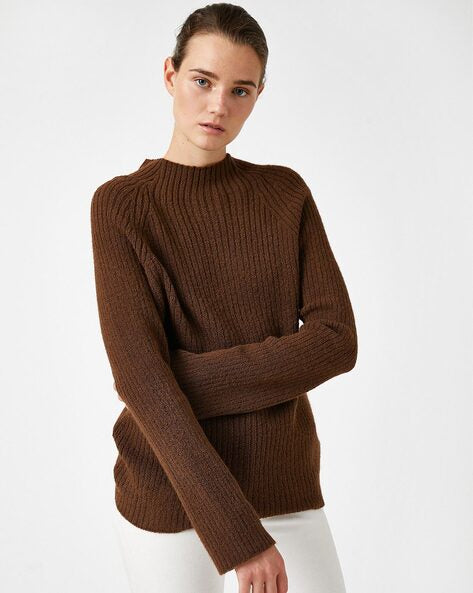 Ribbed High-Neck Pullover