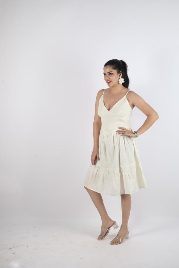 Sleeveless Plain Dress White
