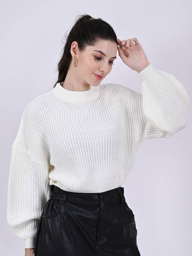 Women White Crew Neck Sweater