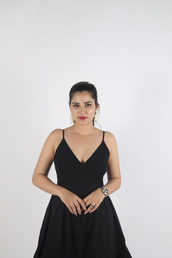 Sleeveless Plain Dress-black