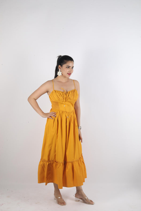 Long Sleeveless Knot Dress-yellow