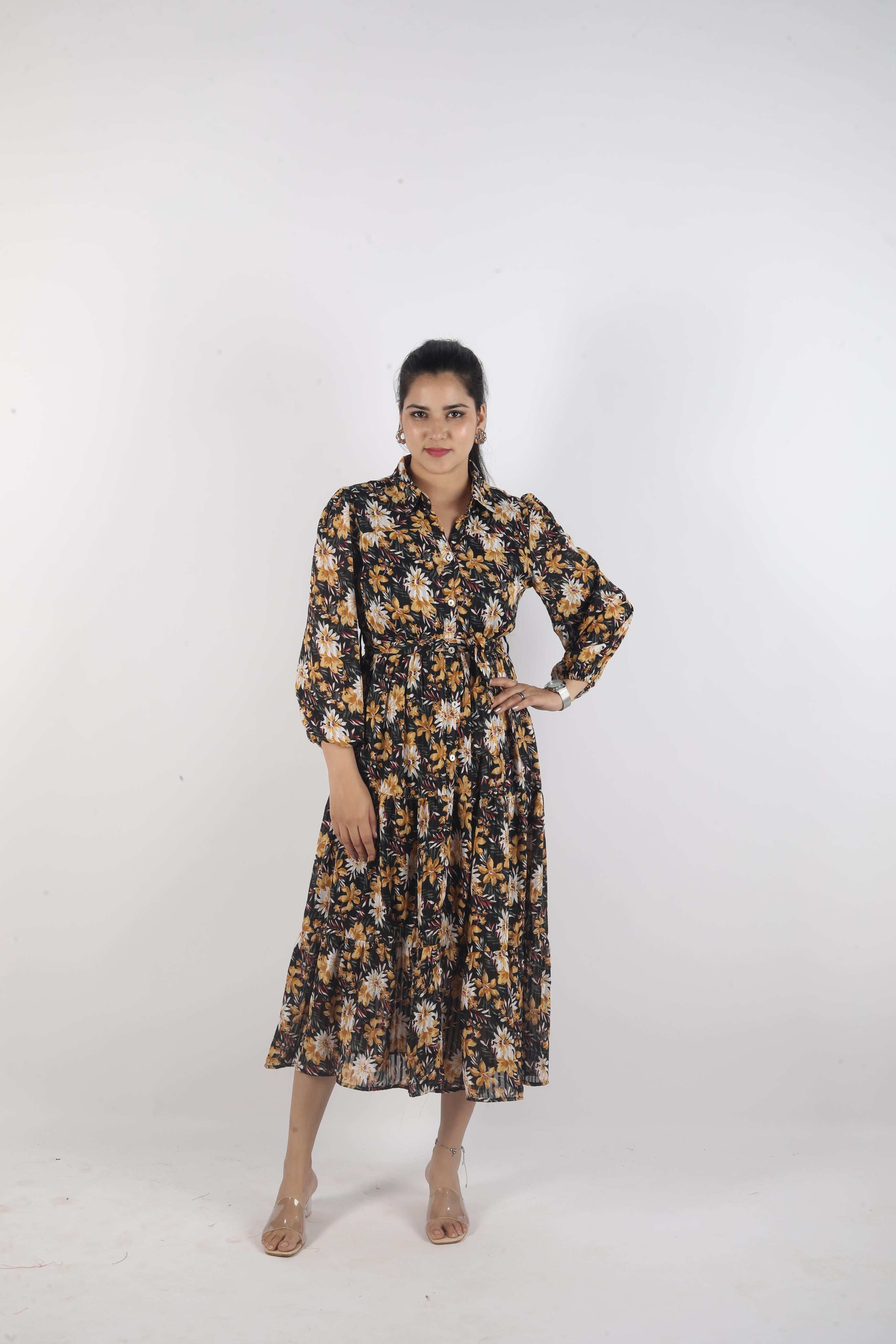 Elara Flow – Georgette Luxe Long Dress