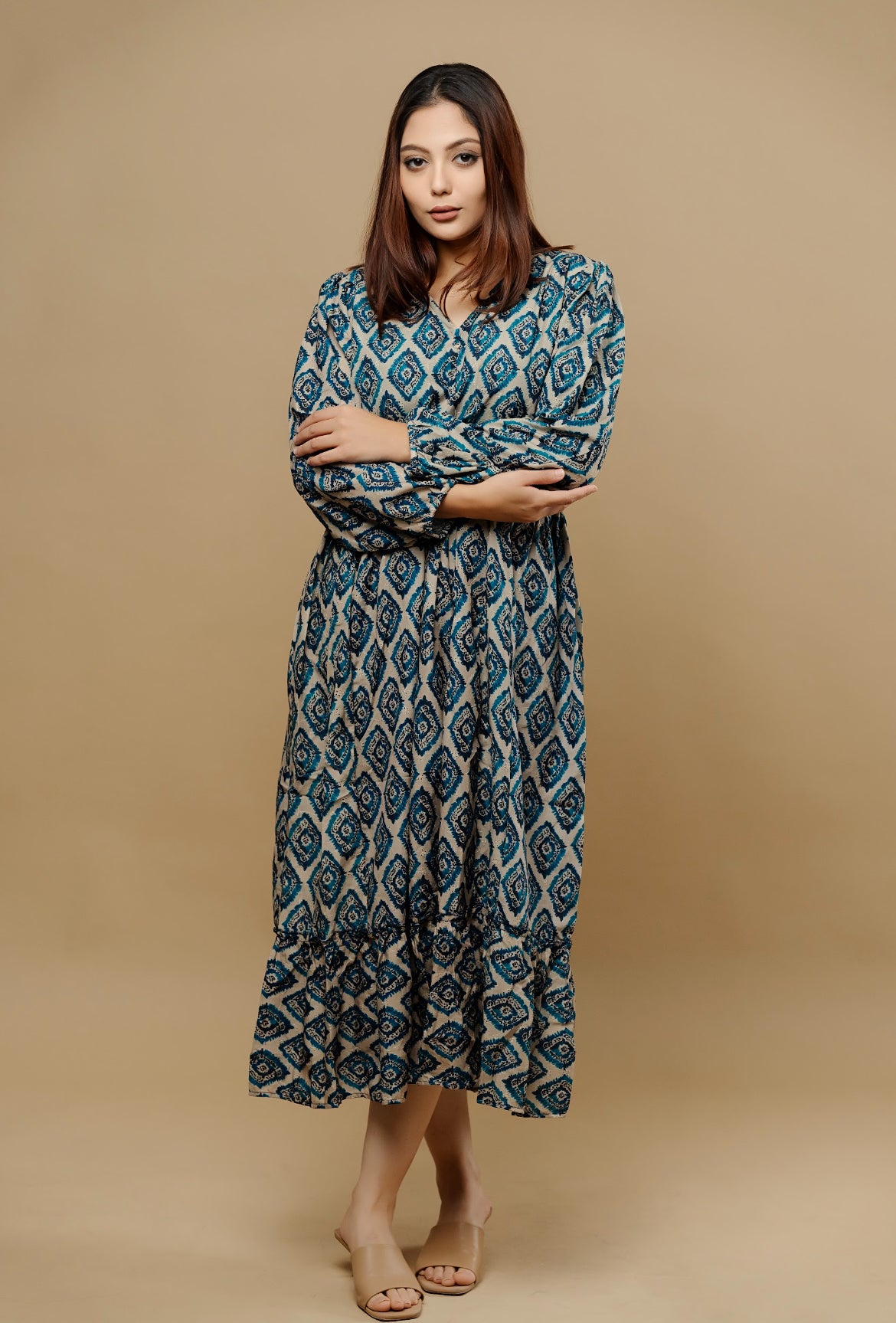 Luxe Embroidered Ankle-Length Dress