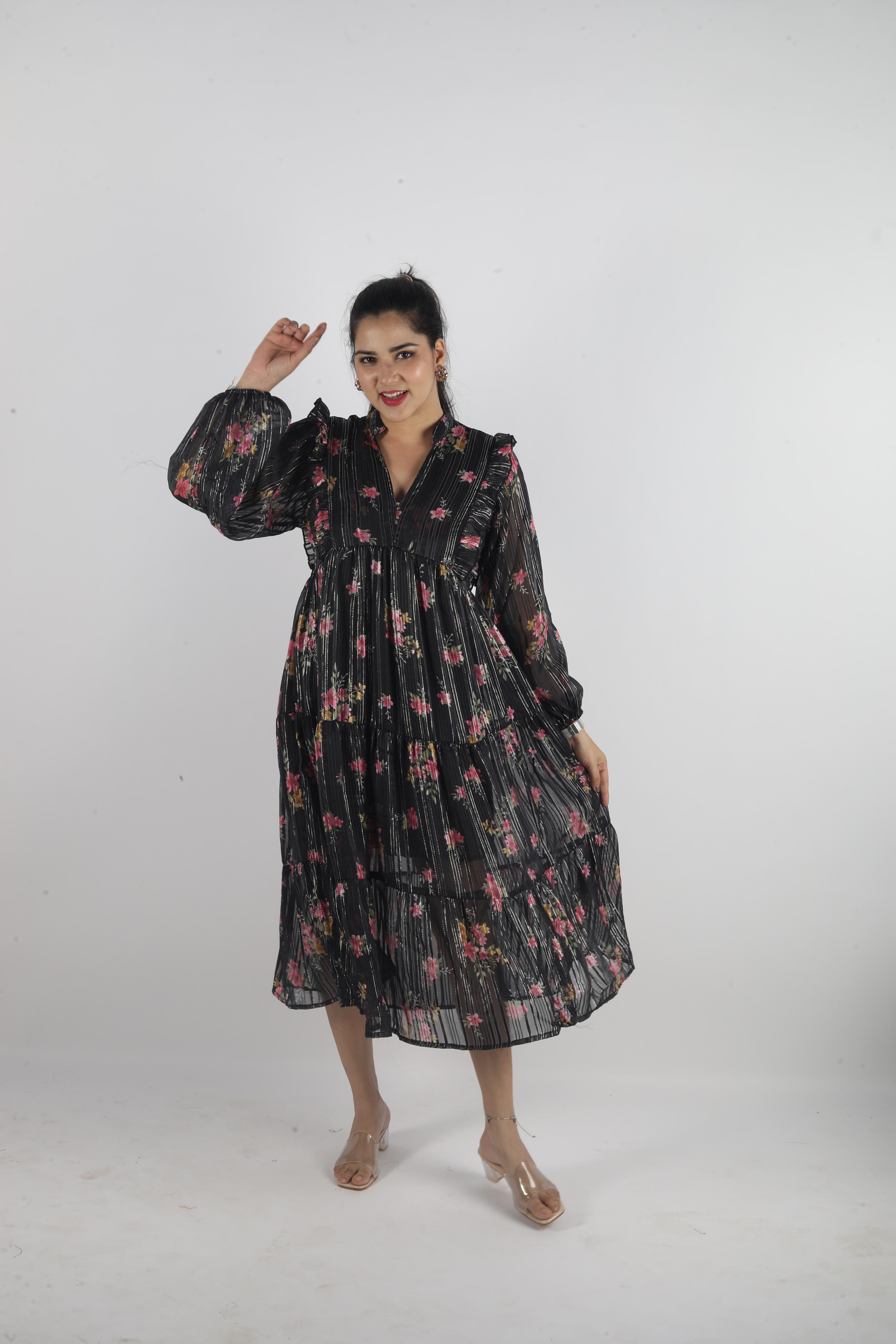 Elara Luxe – Georgette Long Dress
