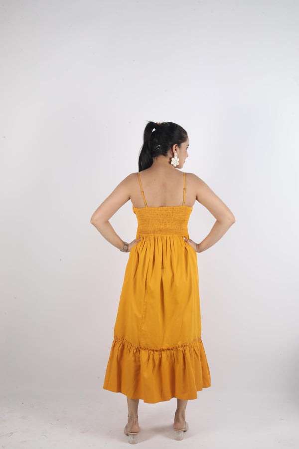 Long Sleeveless Knot Dress-yellow